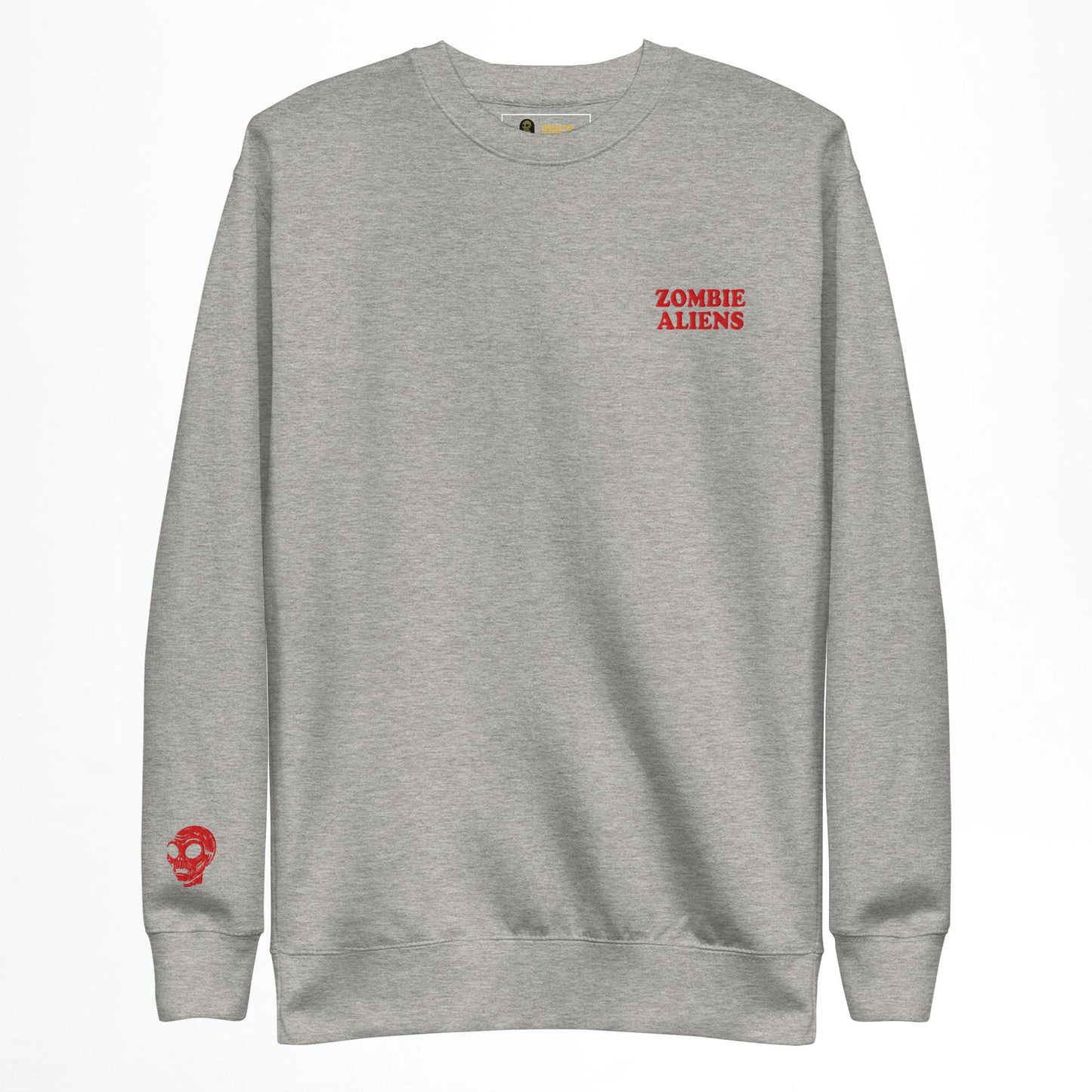 Carbon Grey Sweatshirt with red Zombie Aliens and head embroidery