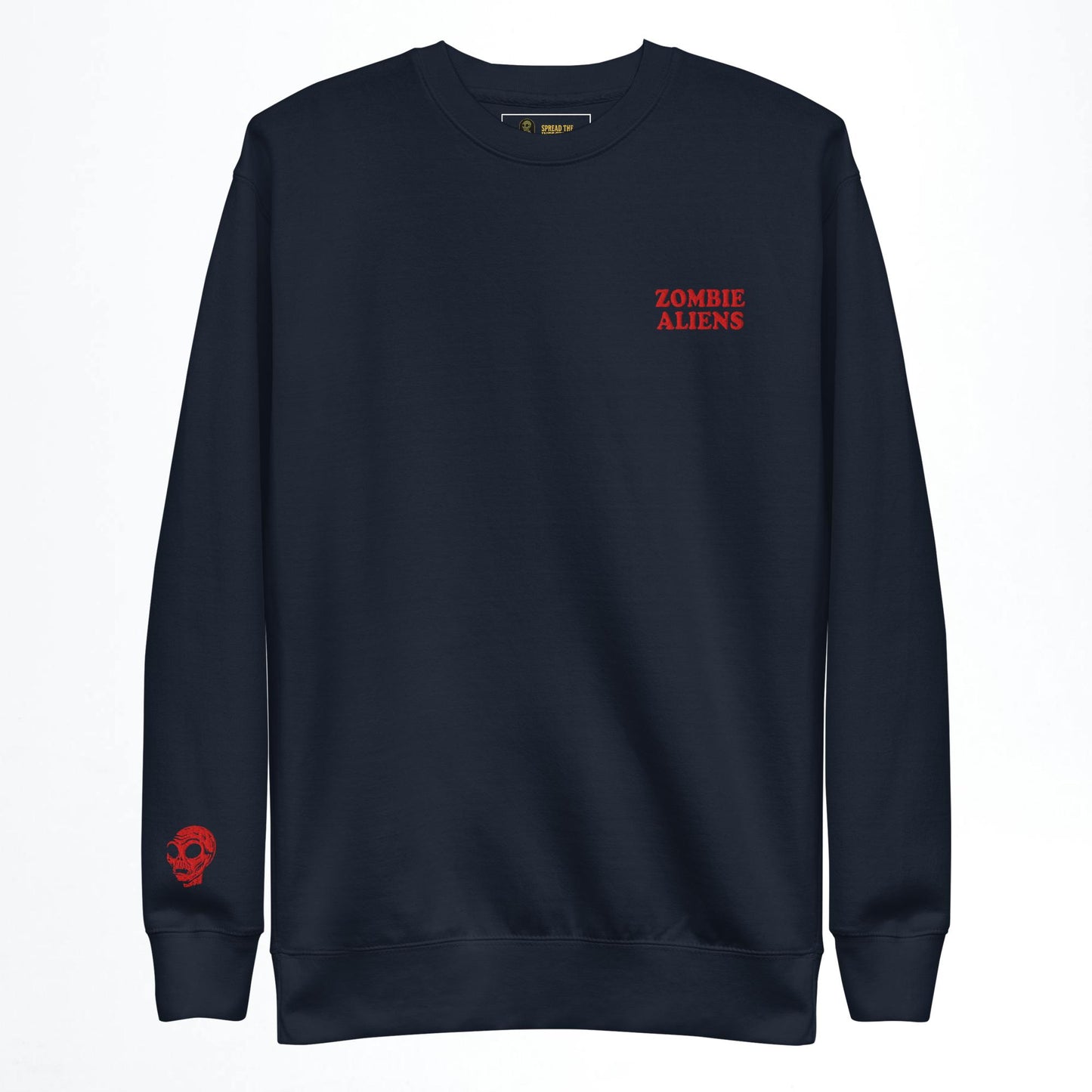 Navy Sweatshirt with red Zombie Aliens and head embroidery